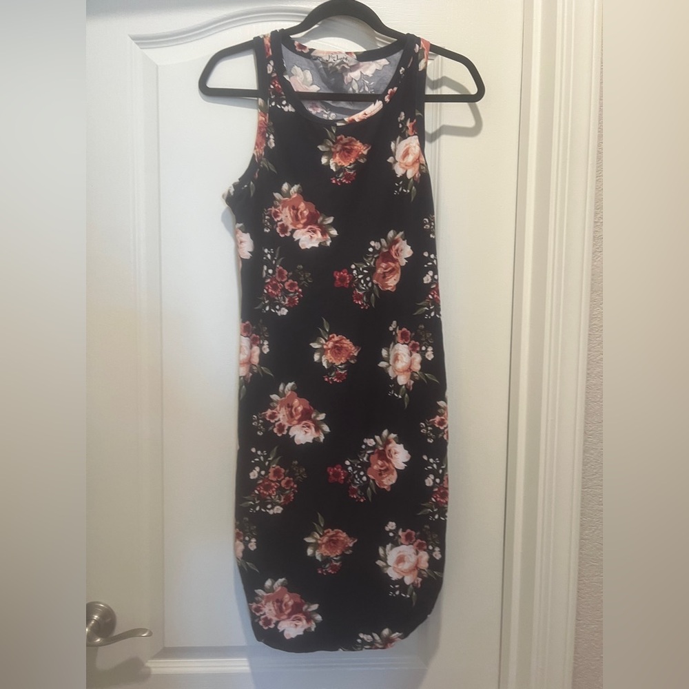 J for Justify Black and Pink Floral Midi Dress